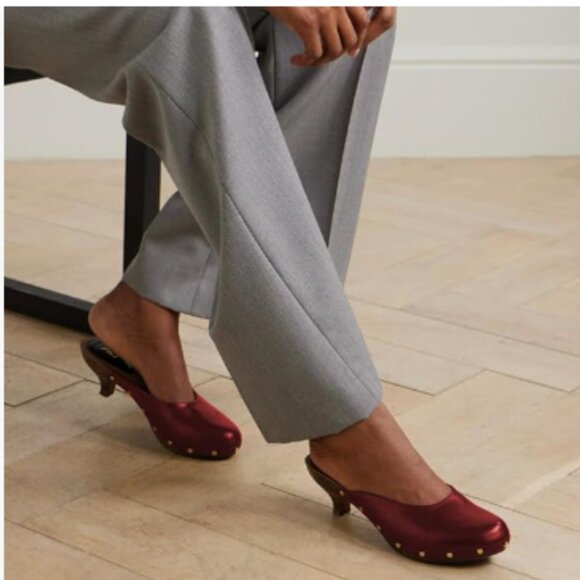 FSJ Shoes - FSJ Red Round Closed Toe Mules Wooden Kitten Heel Trendy Studded Slide Sandals